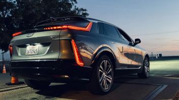 UCD EcoCAR's LYRIQ Cadillac against a sunset