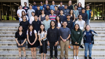 Team standing in front of Bainer Hall